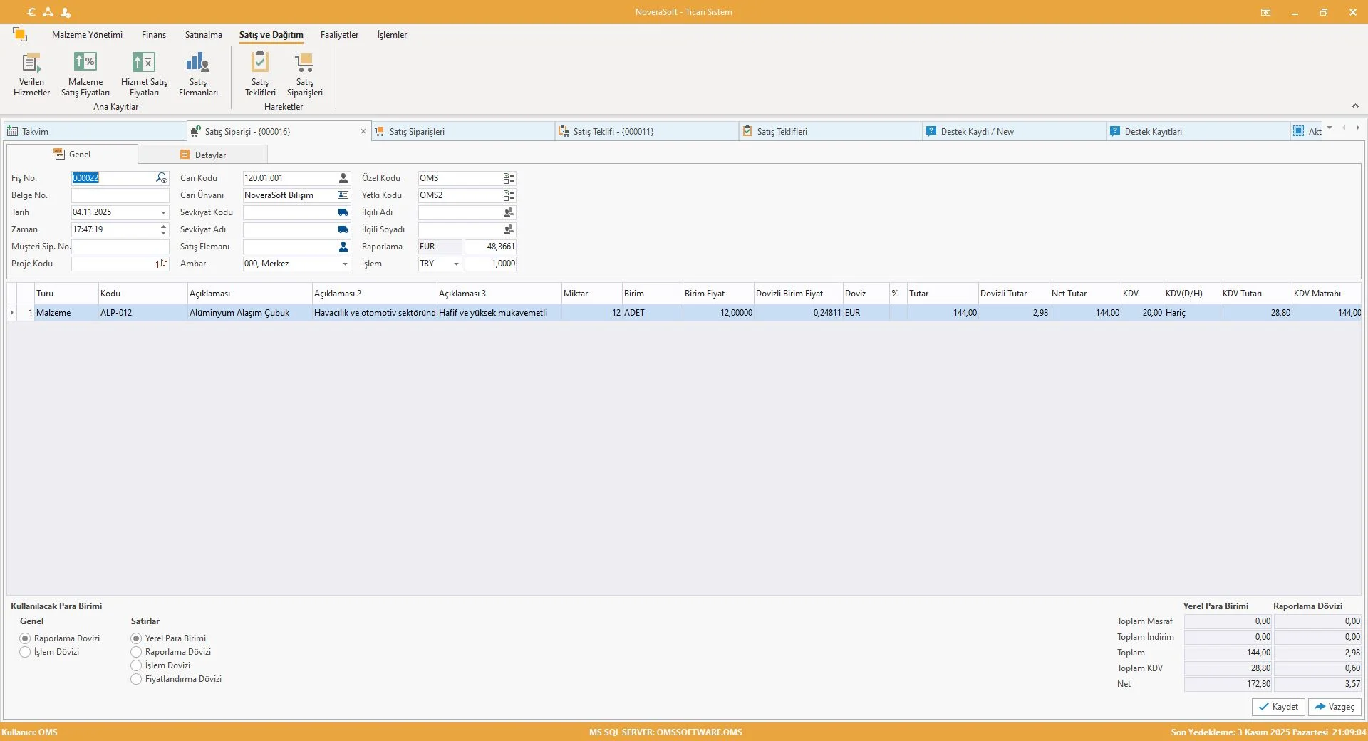 Satış Sipariş Detayı